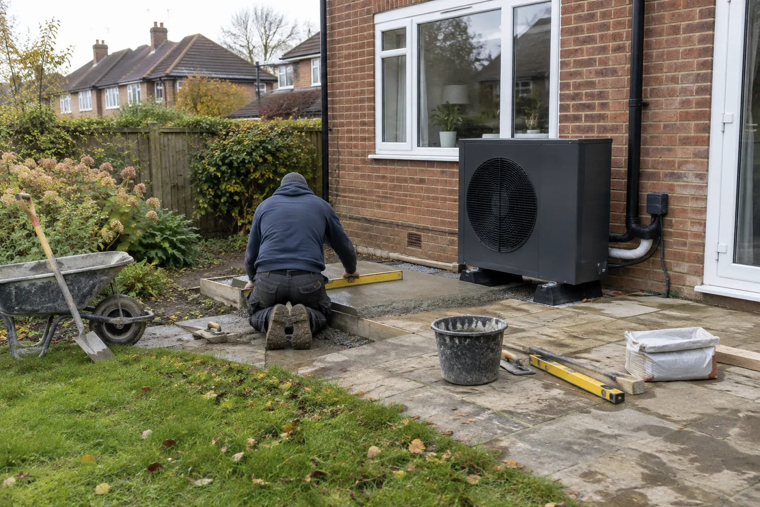 Preparing a base for a heat pump outdoor unit